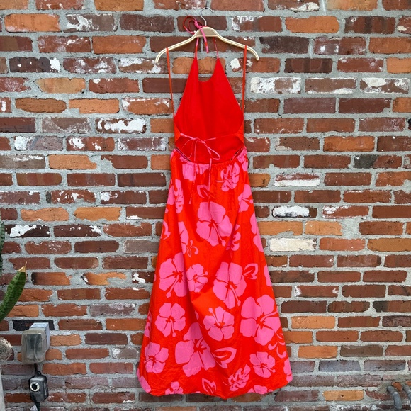 STAUD Apfel Cutout Maxi Dress Red Pink Hibiscus Floral Print Size Medium - Picture 4 of 10